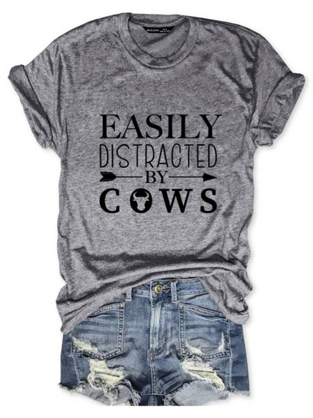 

Easily Distracted By Cows Tee, Gray, T-shirts