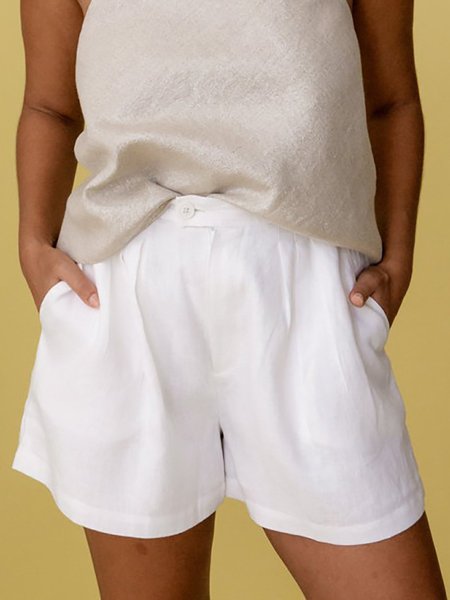 

Casuale Misto Cotone Puro Colore Semplice All-Match Pantaloncini, Bianco, Bottoms