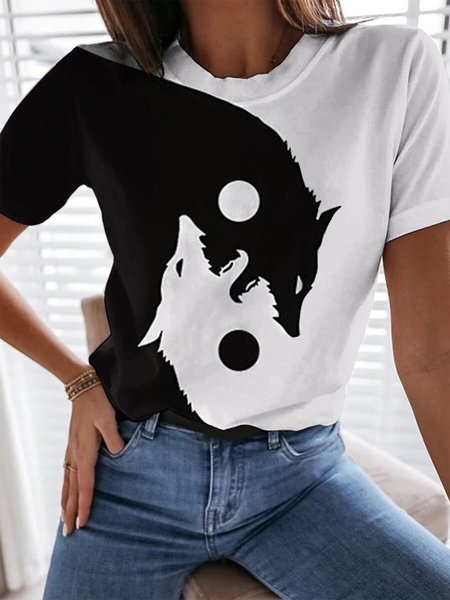 

Floral-Print Short Sleeve Casual T-shirt, White-black, T-Shirts