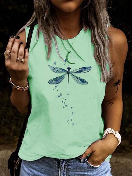 

Casuale Misto Cotone Stampato Girocollo Camicie & Top, Verde, Tops