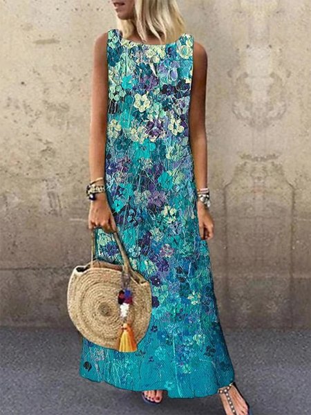 

Resort Floral-Print Weaving Dress, Blue, Floral Dresses