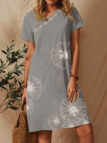 

Dritto Floreale Stampato Floreale Maniche Corte Abito, Grigio, Dresses