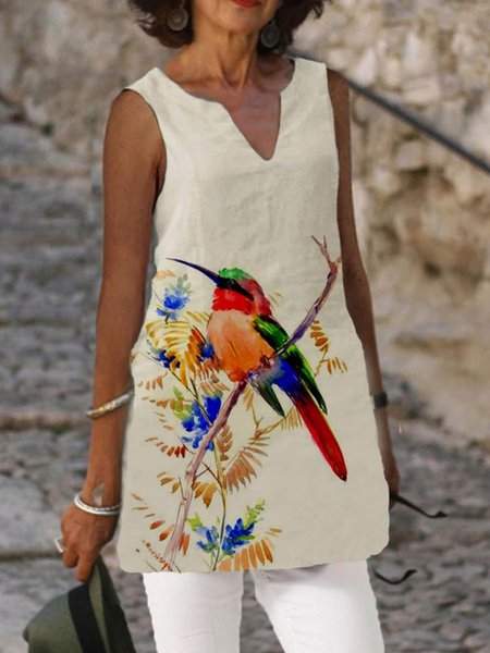 

Crew Neck Cotton-Blend Casual Shirts & Tops, Beige, Tank Tops