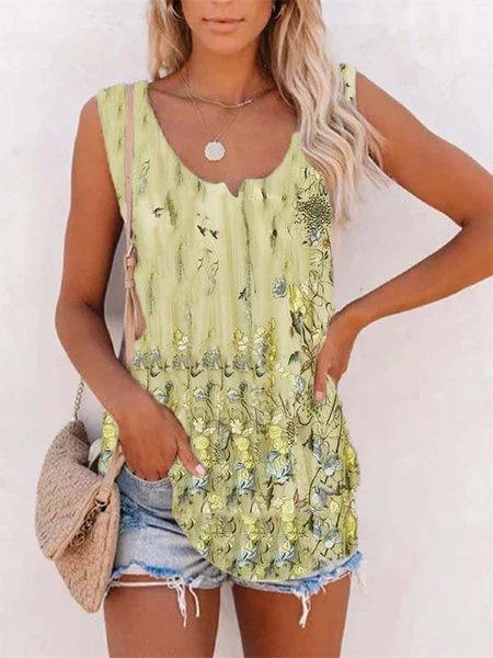 

Scollo a V Casuale senza maniche Stampato Floreale Camicie & Top, Giallo, Blouses & Shirts