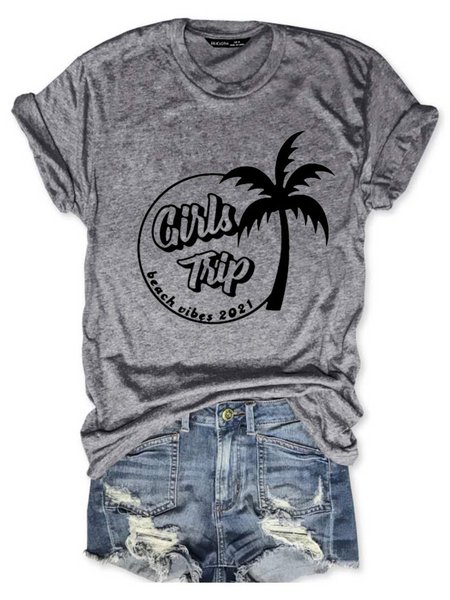 

Girls Trip T-Shirt Women Beach Crew Neck Tee Top, Gray, T-shirts
