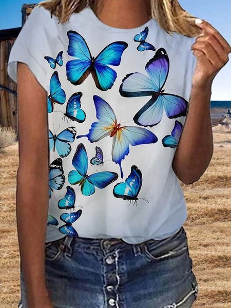 

Printed Casual Crew Neck Shirts & Tops, Multicolor, Printed T-shirts