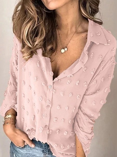 

Colletto a Camicia a pois Maniche Lunghe Camicie & Top, Rosa, Blouses & Shirts