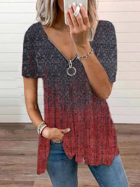 

Casual Short Sleeve V Neck Shirts & Tops, Red, Blouses & Shirts