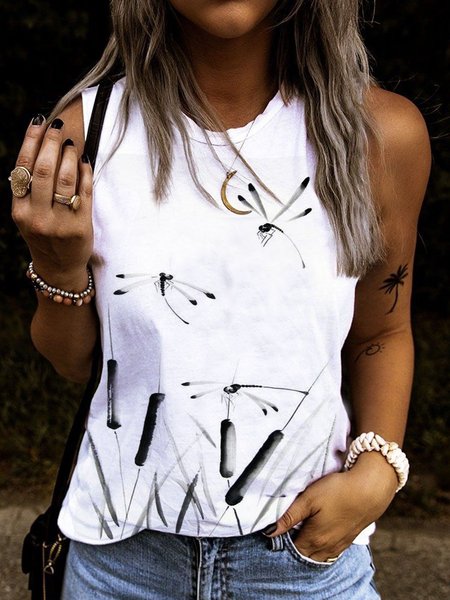 

Animal Crew Neck Casual Floral-Print T-shirt, White, Tops