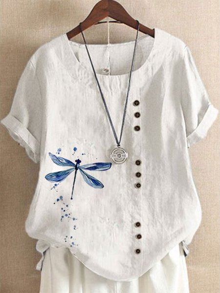 

Casuale Maniche Corte Girocollo Abbottonato Camicie & Top, Bianco, Blouses & Shirts