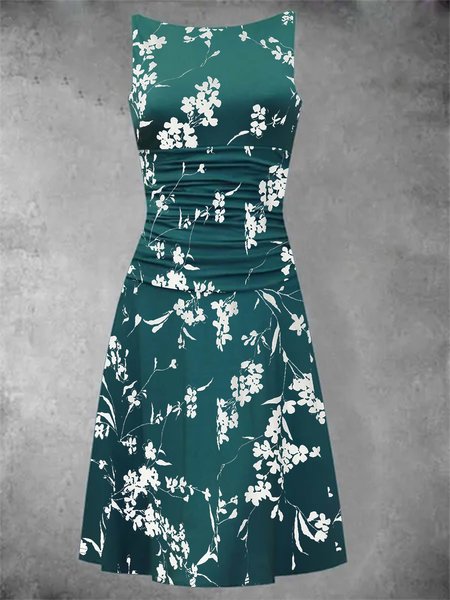 Abito Girocollo senza maniche Elegante, Blu, Dresses