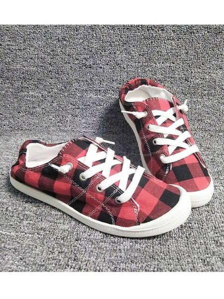 

Women's Cloth Flat Heel Flats Round Toe Espadrille With Lace-up Splice Color shoes, Red, Shoes