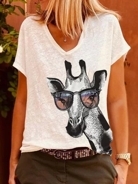 

Casual Animal Shirts & Tops, White, T-Shirts