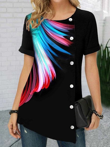 

Ombre/Tintura a nodi Maniche Corte Stampato Misto Cotone Girocollo Casuale Estate Nero Superiore, Blouses & Shirts