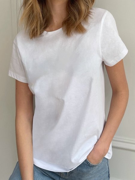 

Casuale Solido Maniche Corte Misto Cotone Top, Bianco, Tops
