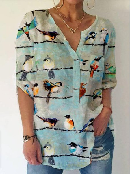 

Bird Shift Short Sleeve Blouse, As picture, Blouses & Shirts