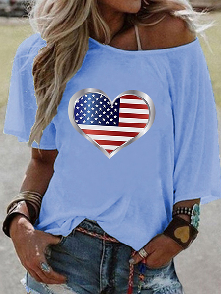 

Stampato Girocollo Maniche Corte Casuale Camicie & Top, Blu, Blouses & Shirts