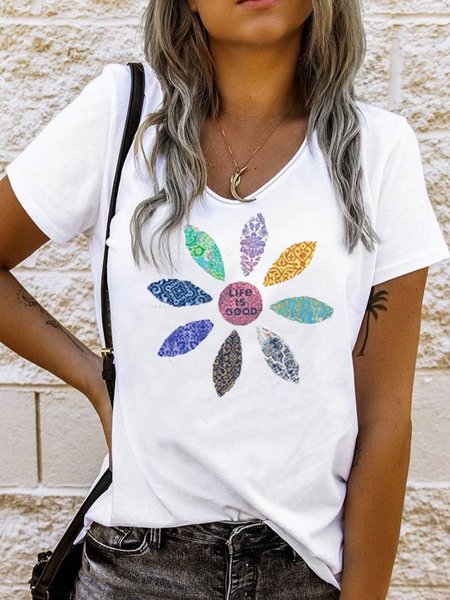 

Short Sleeve Cotton-Blend Shirts & Tops, White, T-Shirts