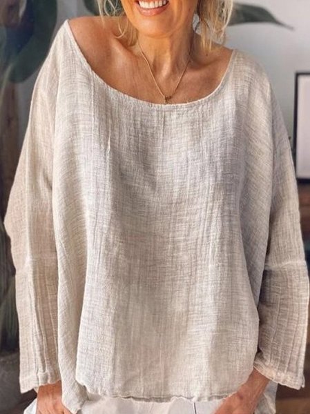 

Solid Shift Casual Linen Crew Neck Tops, Khaki, Shirts & Blouses
