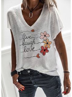 Casual Cotton-Blend T-shirt, White, Blouses & Shirts