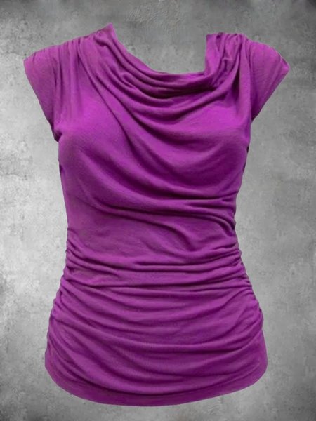 

Casual Short Sleeve Round Neck Plus Size Tops, Purple, Auto-Clearance