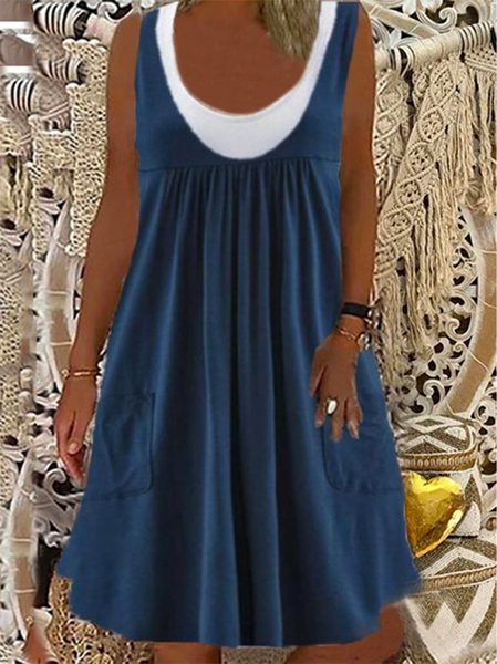 

Nuovo Donna Chic Vintage Tinta unita senza maniche Dritto Gonna Casuale, Blu, Dresses