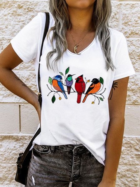 

Stampato Maniche Corte Casuale Top, Bianco, Tops