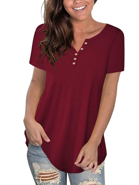 

Casual Solid T-shirt, Wine red, T-Shirts