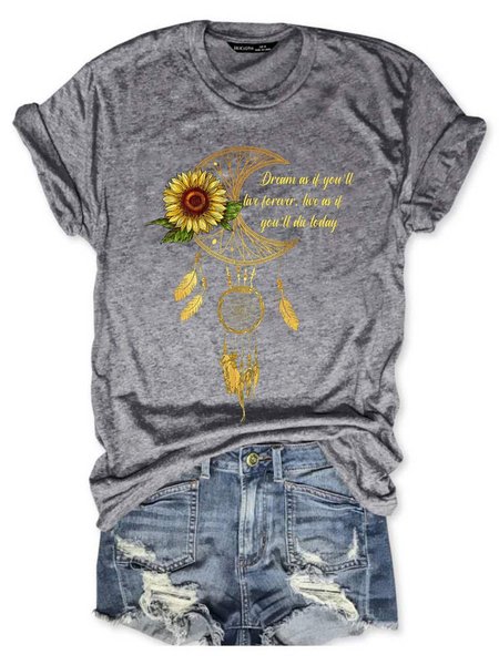 

Dreamcatcher Graphic Short Sleeve Casual Tee, Gray, T-shirts