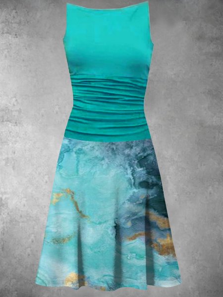 

Mare Stampato Floreale Girocollo Dritto Vacanza Abito, Blu, Dresses