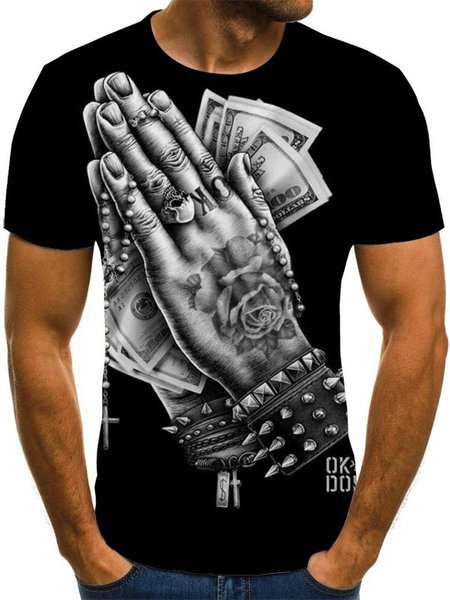 

Crew Neck Short Sleeve Printed Casual Shirts & Tops, As picture, T-shirts