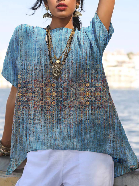 

Holiday Short Sleeve Tribal Tops, Blue, Blouses & Shirts