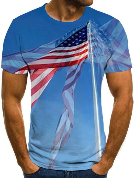 

Stampato Girocollo Casuale Misto Cotone Camicie & Top, Colore 4, Men