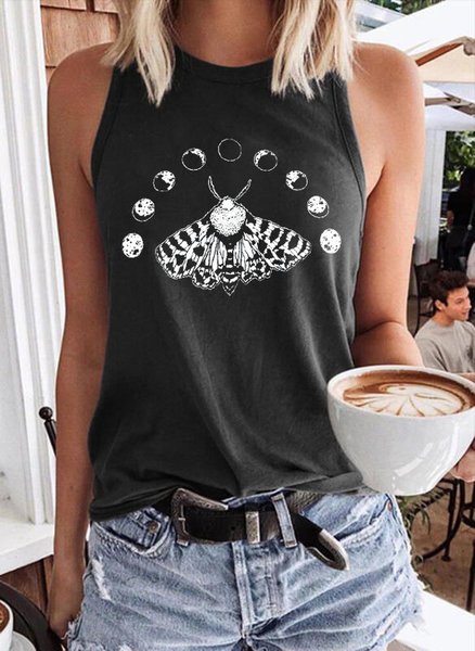 

Tiger Moth and Moon Phase Women Vests, Black, Tank Tops