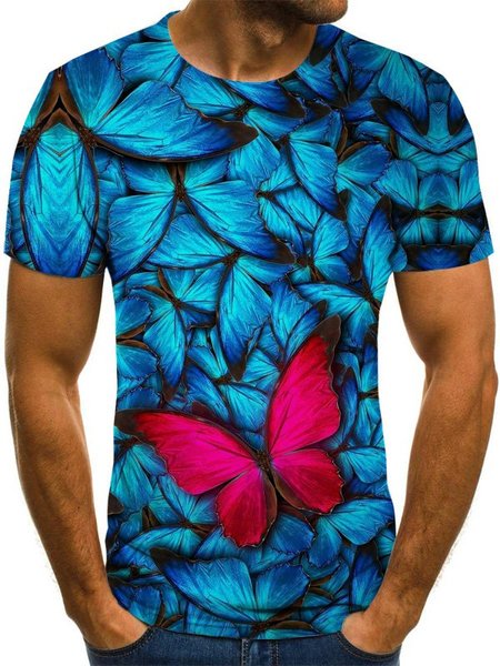 

Crew Neck Short Sleeve Casual Printed Shirts & Tops, As picture, T-Shirts