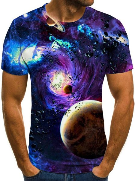 

Crew Neck Short Sleeve Holiday Printed Shirts & Tops, Color4, T-Shirts