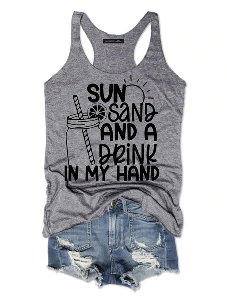 

Sun Sand And A Drink In My Hand Women's Sleeveless Shirt, Grey, Tank Tops