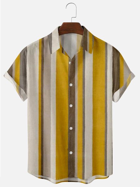 

Striped Printed Simple Shirts & Tops, Yellow, Men's Floral shirt