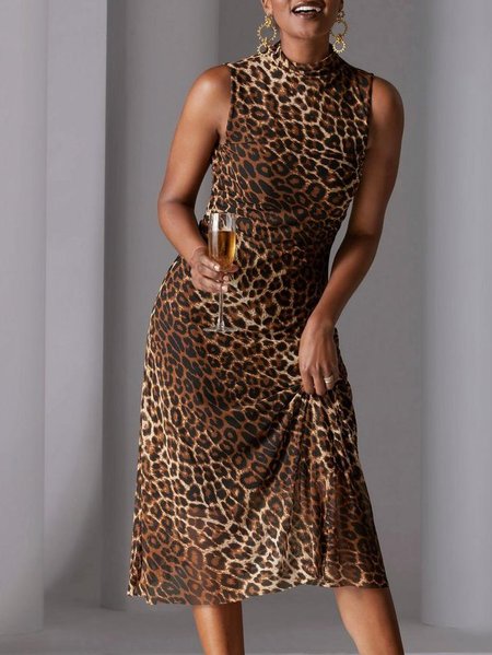 

Elegant Sleeveless Stand Collar Dresses, As picture, Midi Dresses