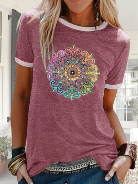 

Paisley Maniche Corte Stampato Misto Cotone Girocollo Casuale Estate Rosso Superiore, Tops