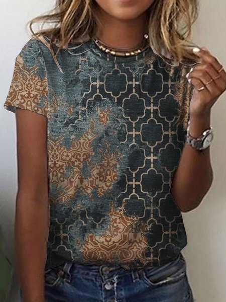 

Geometrico Maniche Corte Ricorrere Top, Verde scuro, Tops