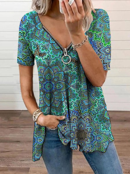 

Vacanza Stampato Maniche Corte Top, Verde, Blouses & Shirts