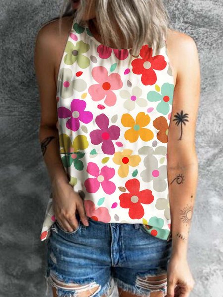 

Holiday Printed Crew Neck Sleeveless Shirts & Tops, Flower, Tops