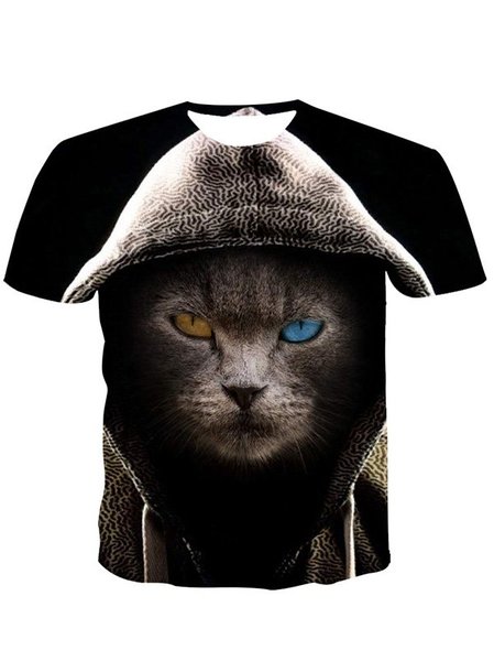 

Short Sleeve Crew Neck Printed Casual Shirts & Tops, Color4, T-shirts