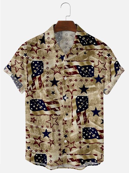 

Printed Starry Sky Shirts & Tops, Khaki, Men's Floral shirt