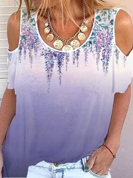 

Vacanza Dritto Maniche Corte Ombre/Tintura a nodi Top, Viola, Tops