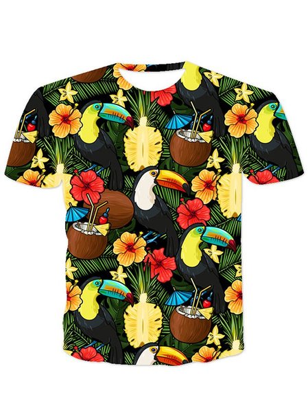 

Printed Short Sleeve Crew Neck Holiday Shirts & Tops, As picture, T-shirts