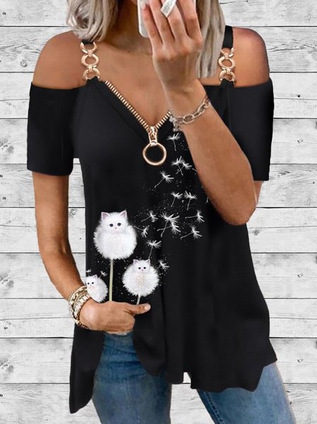 

Casuale Maniche Corte Camicie & Top, Nero, Blouses & Shirts