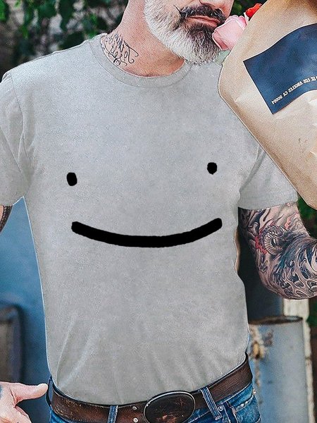 

Smiley Cotton-Blend Men Tee, Gray, T-shirts