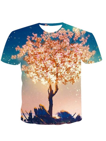 

Printed Casual Short Sleeve Crew Neck Shirts & Tops, Color2, T-shirt